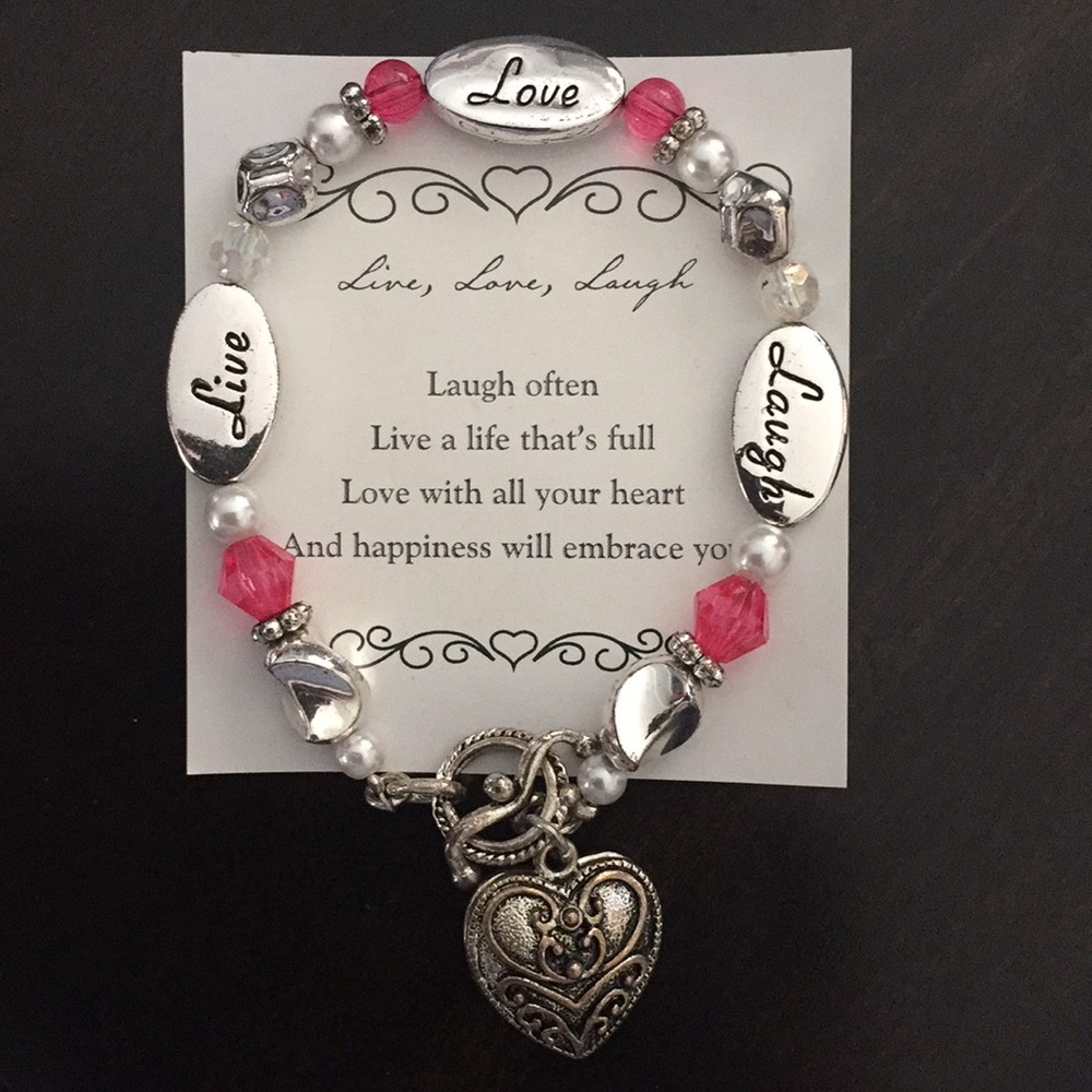 Pink charm bracelet with heart, great gift!